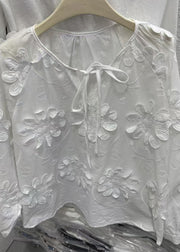 Original Design White O-Neck Floral Top Fall