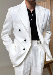 Original Design White Peter Pan Collar Button Linen Mens Coats