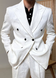Original Design White Peter Pan Collar Button Linen Mens Coats