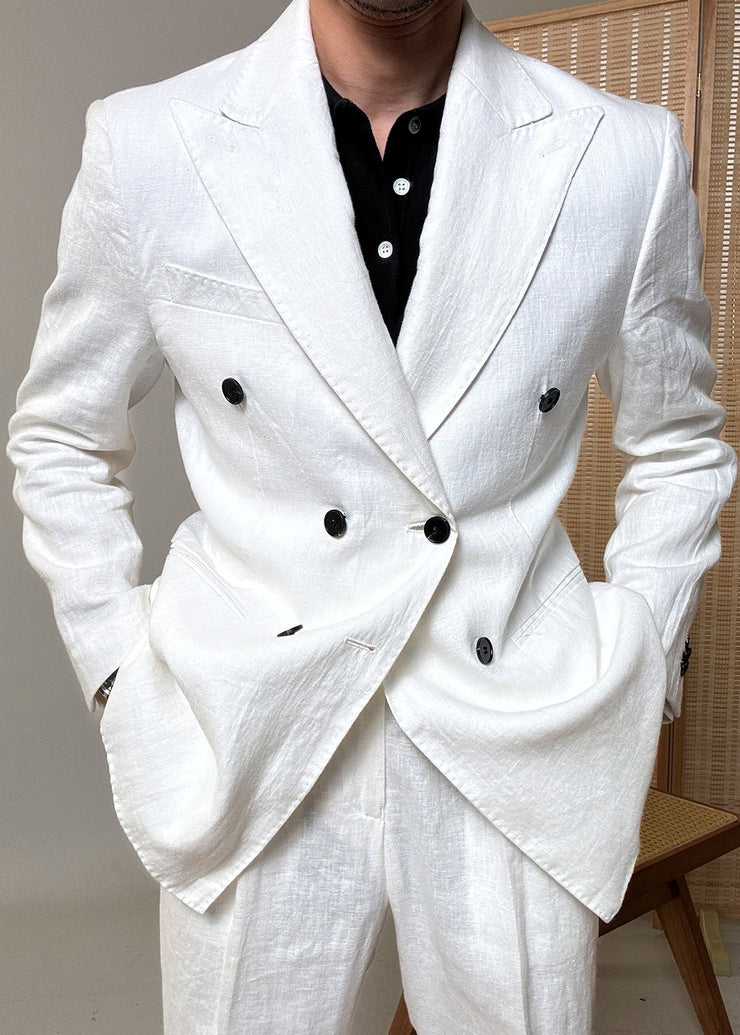 Original Design White Peter Pan Collar Button Linen Mens Coats