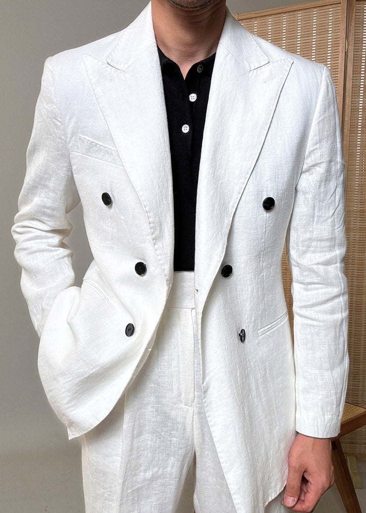 Original Design White Peter Pan Collar Button Linen Mens Coats