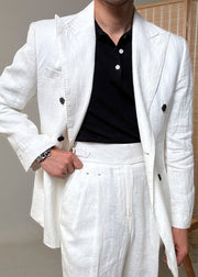 Original Design White Peter Pan Collar Button Linen Mens Coats