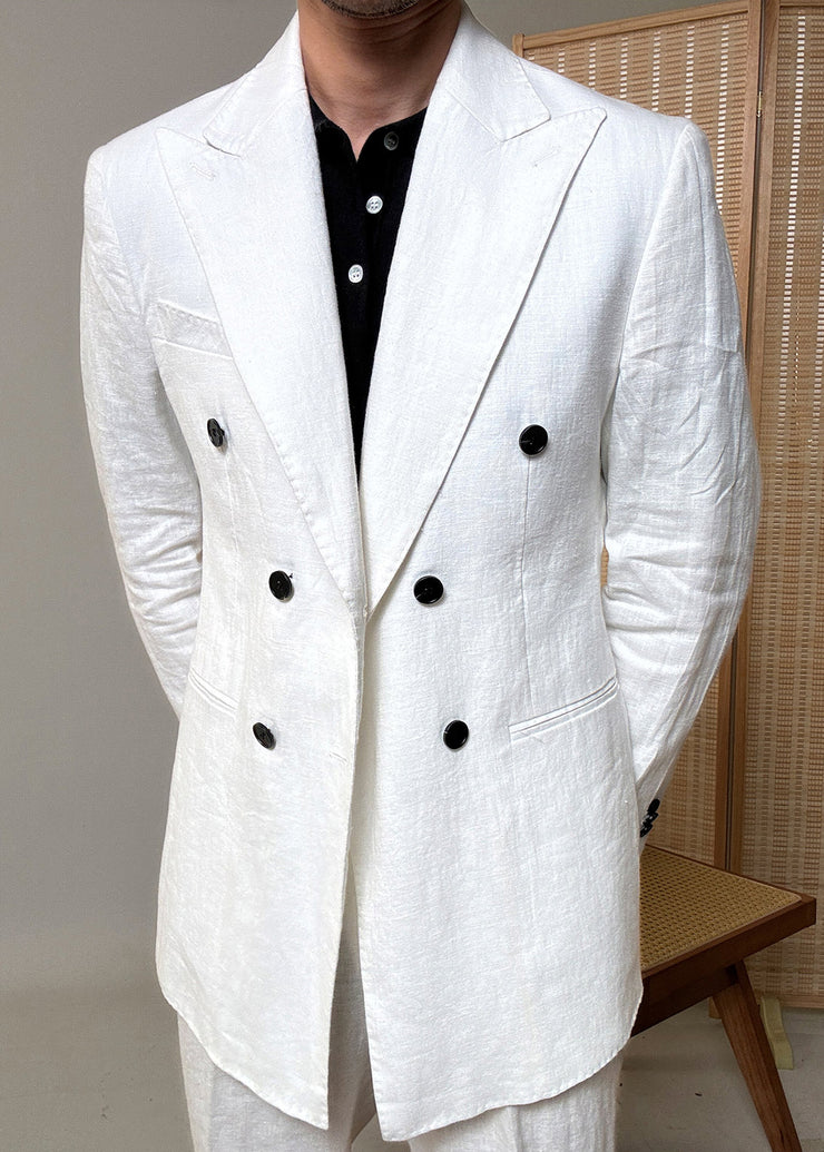 Original Design White Peter Pan Collar Button Linen Mens Coats
