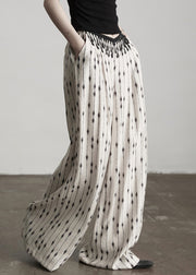 Original Design White Print Pockets Patchwork Thin Cotton Pants Summer