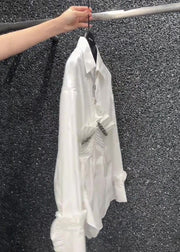 Original Design White Ruffled Nail Bead Cotton Blouses Fall