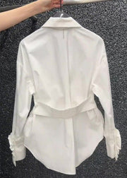 Original Design White Ruffled Nail Bead Cotton Blouses Fall