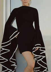 Original Design White Stand Collar Patchwork Vacation Mid Dresses Petal Sleeve