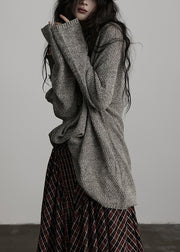 Original Design Winter Irregular Large Collar Light Grey Knitted Sweater