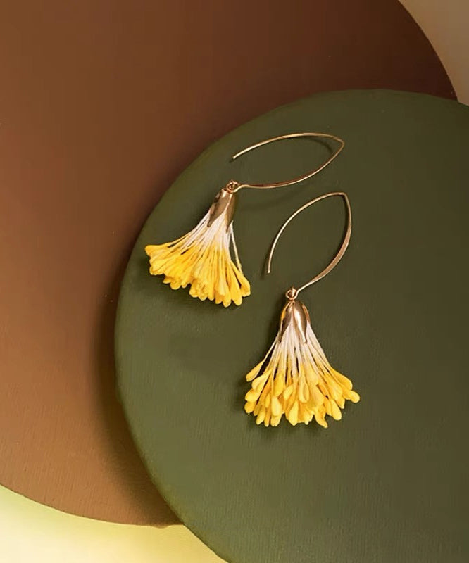 Original Design Yellow Alloy Floral Holiday Drop Earrings