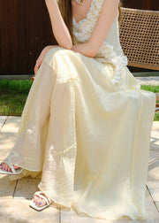 Original Design Yellow Nail Bead Elastic Waist Cotton Skirts Summer