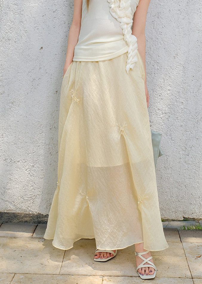 Original Design Yellow Nail Bead Elastic Waist Cotton Skirts Summer