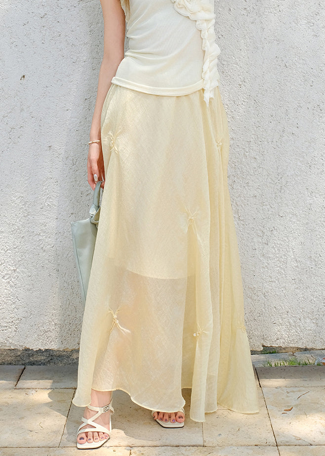 Original Design Yellow Nail Bead Elastic Waist Cotton Skirts Summer