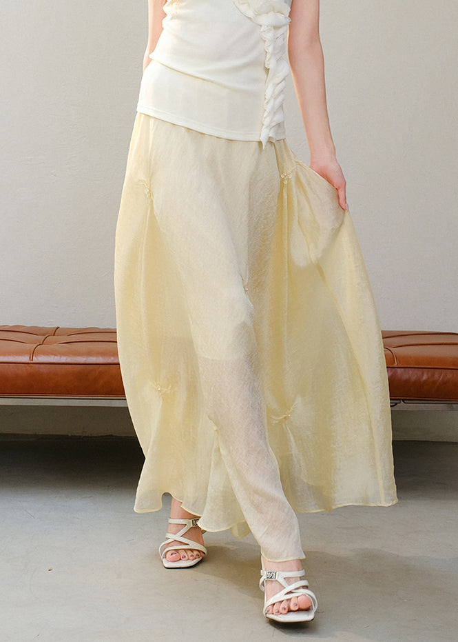 Original Design Yellow Nail Bead Elastic Waist Cotton Skirts Summer