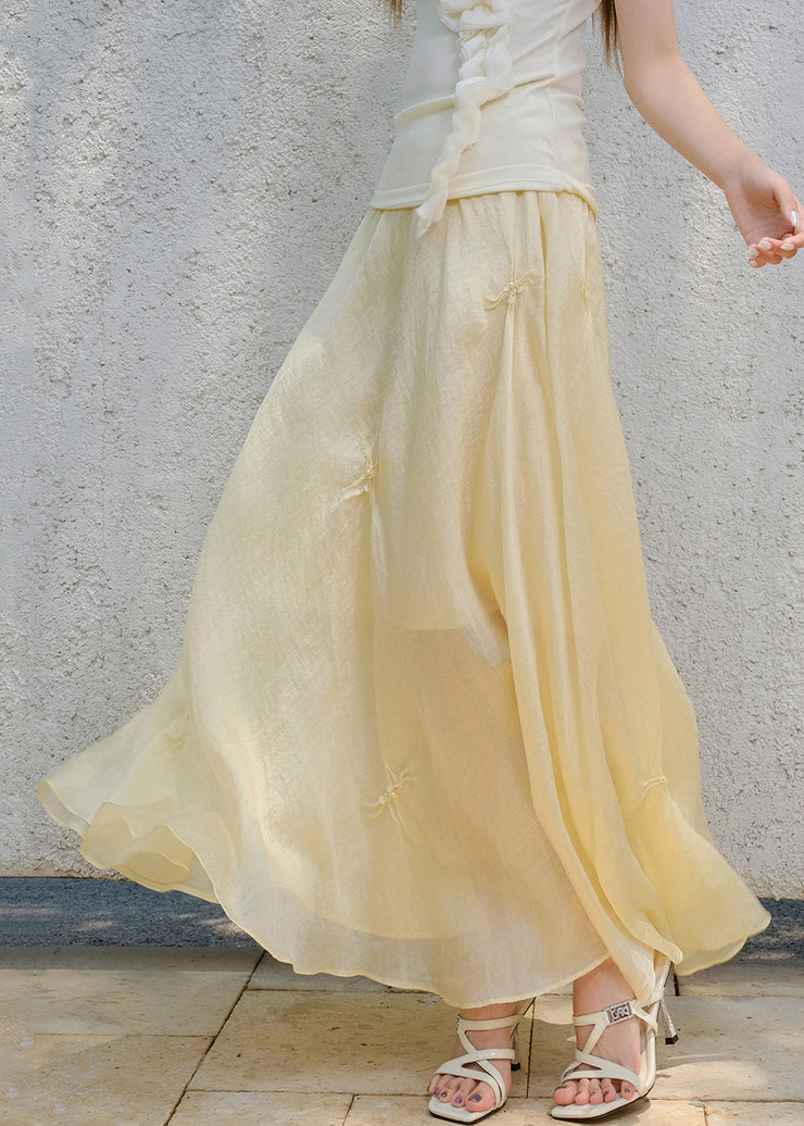 Original Design Yellow Nail Bead Elastic Waist Cotton Skirts Summer