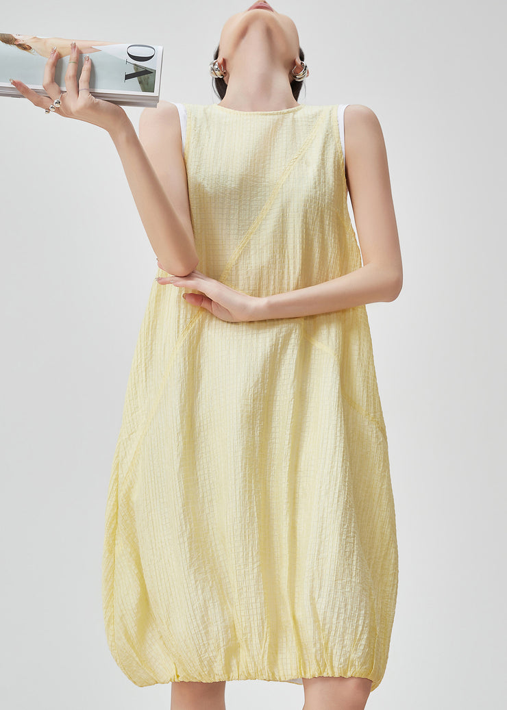 Original Design Yellow Patchwork Mid Dress Summer