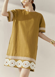Original Design Yellow Print Patchwork Mid Dresses Summer