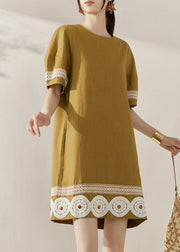 Original Design Yellow Print Patchwork Mid Dresses Summer
