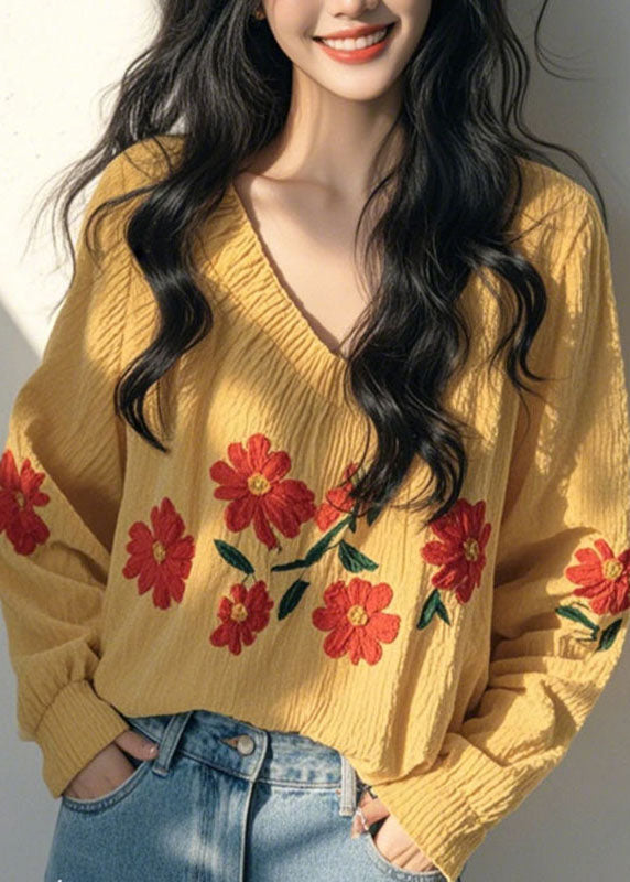 Original Design Yellow Print Tops Lantern Sleeve