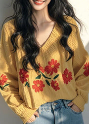 Original Design Yellow Print Tops Lantern Sleeve