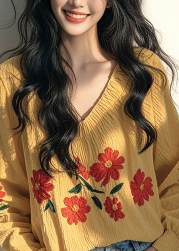 Original Design Yellow Print Tops Lantern Sleeve