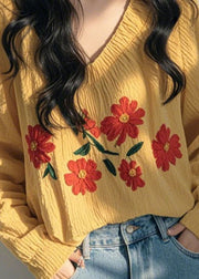 Original Design Yellow Print Tops Lantern Sleeve