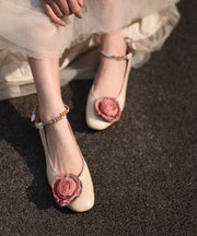 Original Floral Splicing Flat Feet Shoes Grey Cowhide Leather
