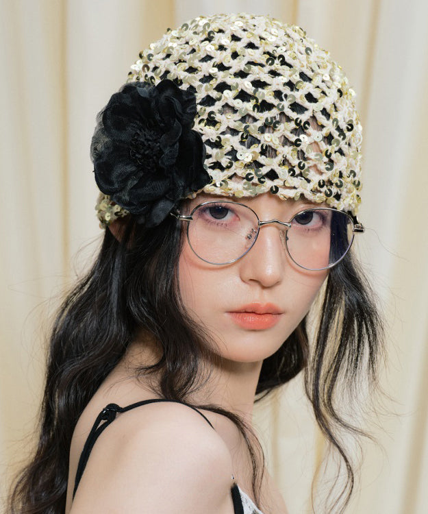 Original French Flower Woven Hollow Out Sequins Boonie Hat