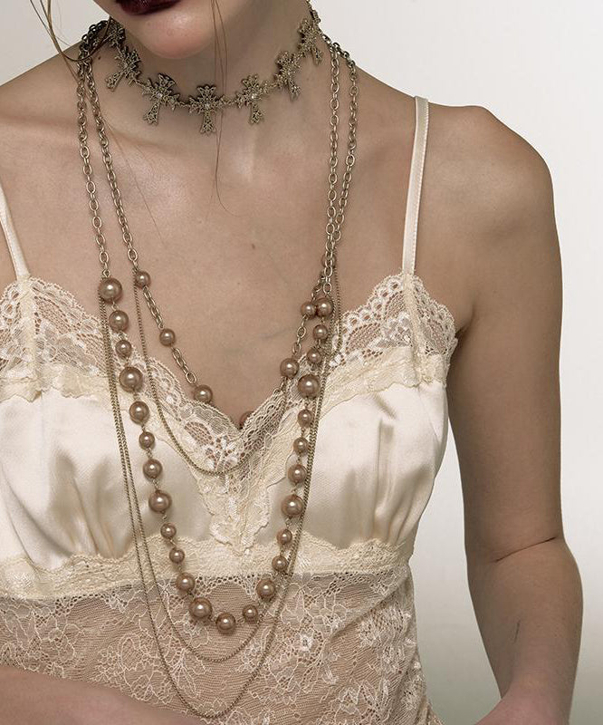 Original Gold Alloy Double-Layer Pearl Lariat Necklace