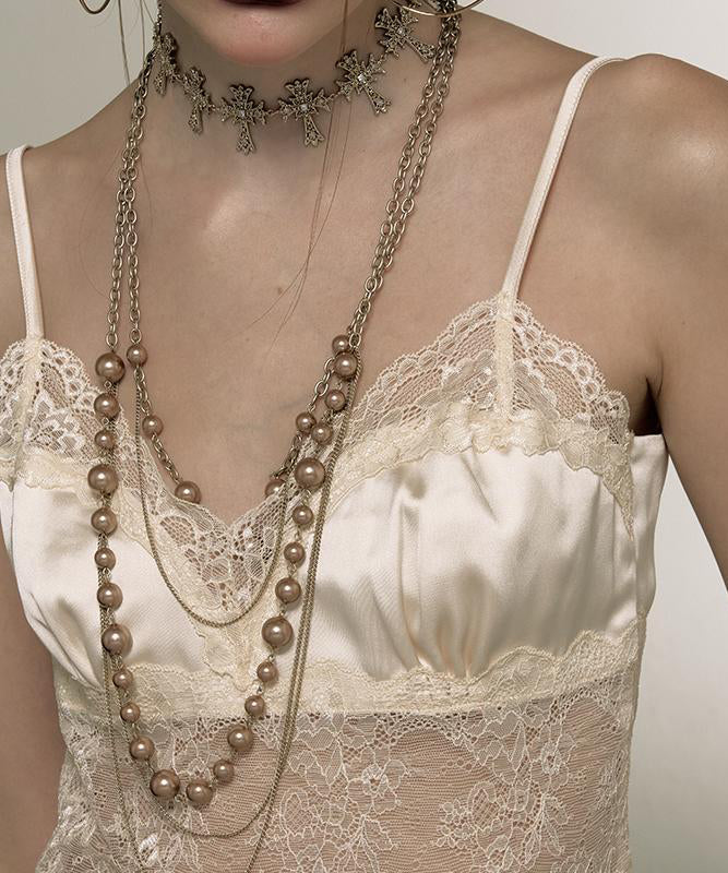 Original Gold Alloy Double-Layer Pearl Lariat Necklace