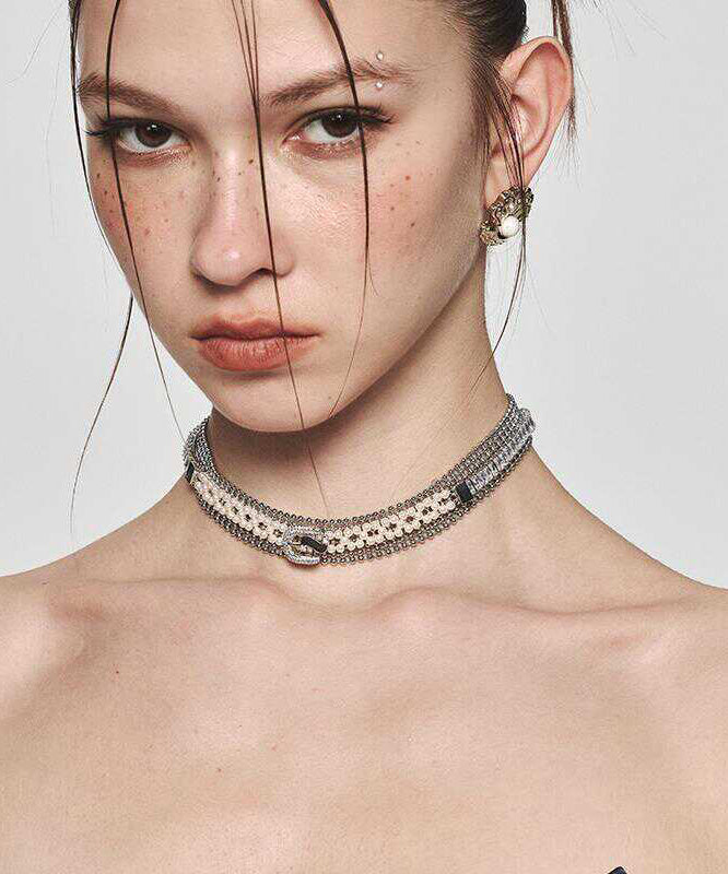 Original Gold Alloy Zircon Pearl Collar Necklace