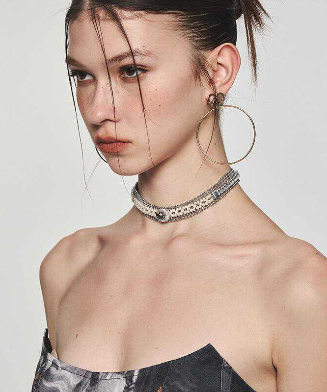 Original Gold Alloy Zircon Pearl Collar Necklace