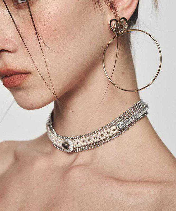 Original Gold Alloy Zircon Pearl Collar Necklace