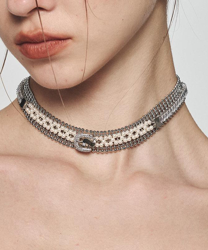 Original Gold Alloy Zircon Pearl Collar Necklace