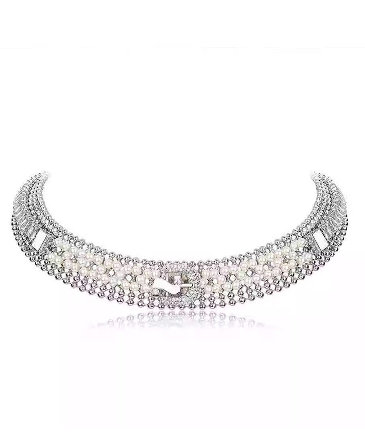 Original Gold Alloy Zircon Pearl Collar Necklace