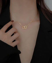 Original Gold Copper Alloy Double Ring Heart Shape Pendant Necklace