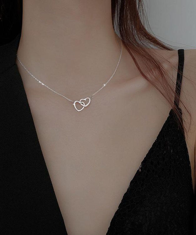 Original Gold Copper Alloy Double Ring Heart Shape Pendant Necklace