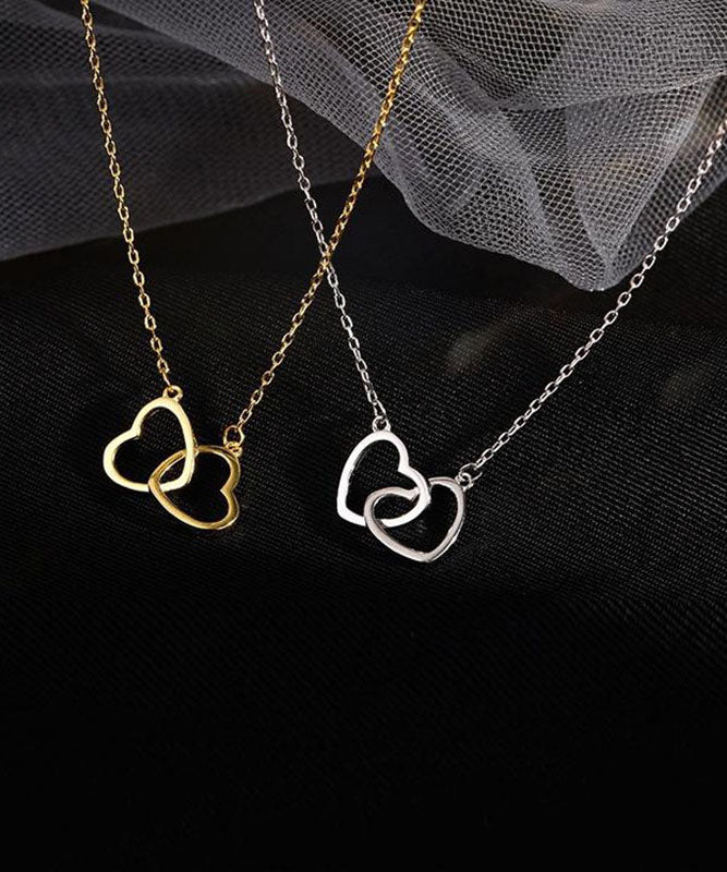 Original Gold Copper Alloy Double Ring Heart Shape Pendant Necklace