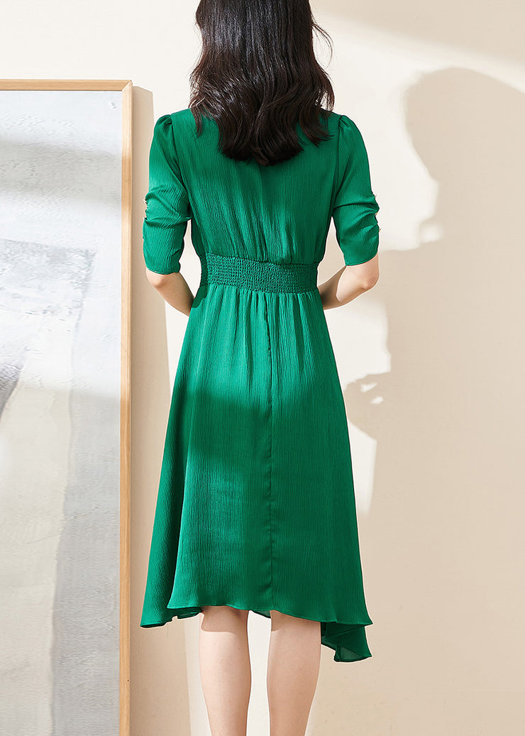 Original Green V Neck Wrinkled High Waist Cotton Dresses Summer