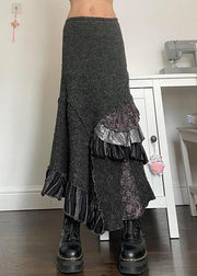 Original Grey Asymmetrical Ruffled Patchwork Cotton Skirts Summer