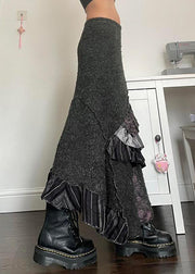Original Grey Asymmetrical Ruffled Patchwork Cotton Skirts Summer