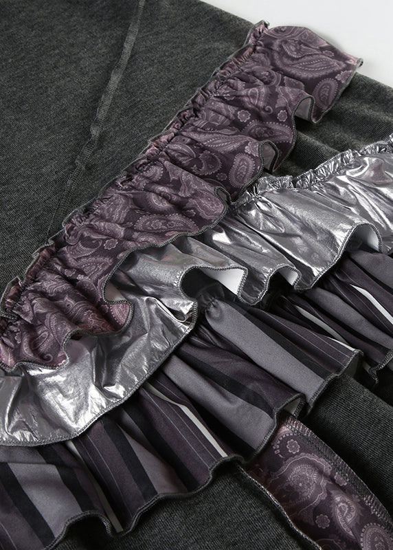 Original Grey Asymmetrical Ruffled Patchwork Cotton Skirts Summer