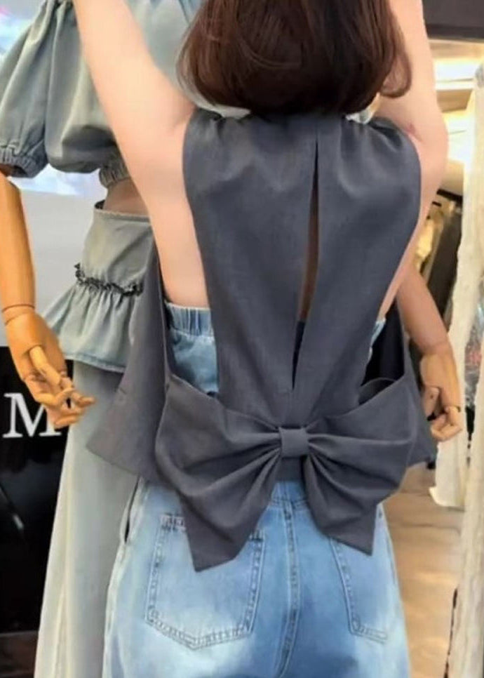 Original Grey Button Bow Cotton Waistcoat Sleeveless