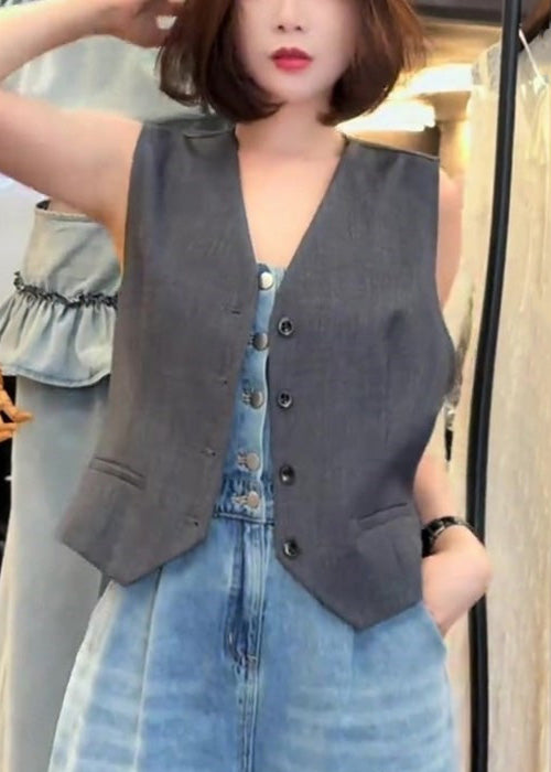 Original Grey Button Bow Cotton Waistcoat Sleeveless