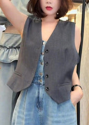 Original Grey Button Bow Cotton Waistcoat Sleeveless