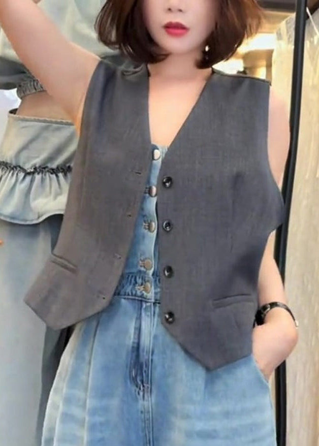 Original Grey Button Bow Cotton Waistcoat Sleeveless