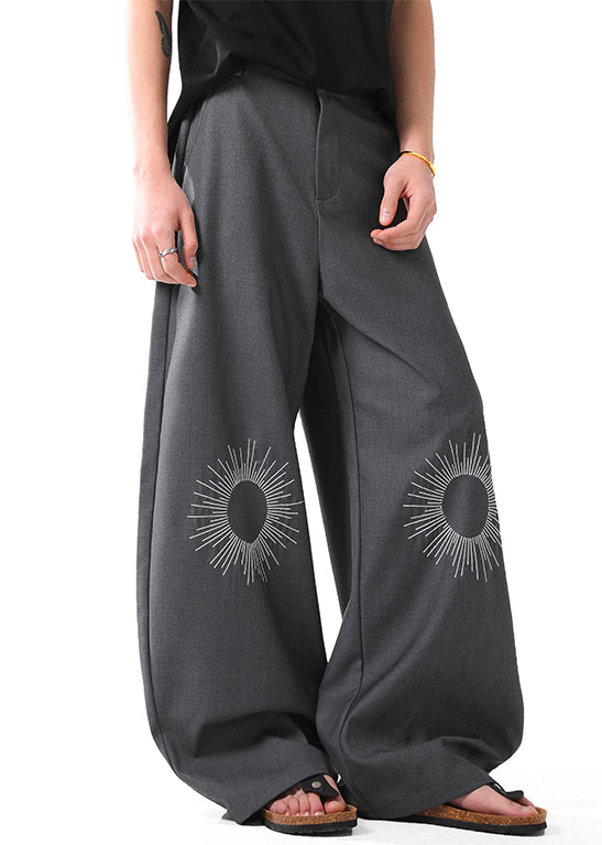 Original Grey Embroideried High Waist Cotton Mens Pants Summer