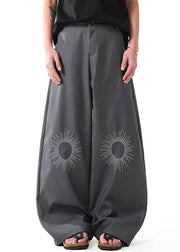 Original Grey Embroideried High Waist Cotton Mens Pants Summer