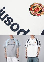 Original Grey Letter Patchwork Cotton Polo Shirts Men Short Sleeve