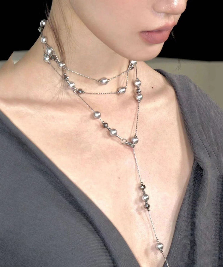 Original Grey Sterling Silver Pearl Gratuated Bead Necklace
