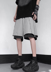 Original Grey Zippered False Two Pieces Cotton Men Shorts Summer